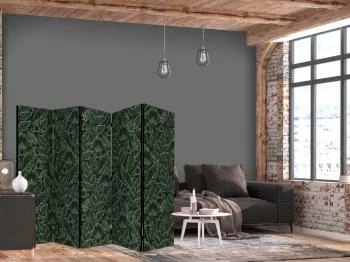 Parawan - Gęsta roślinność - botaniczne wzory w ilustracyjnym stylu; zielone - obrazek 2