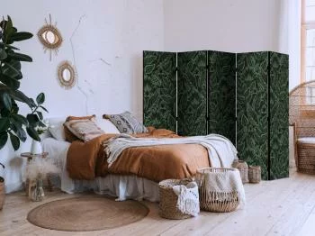 Parawan - Gęsta roślinność - botaniczne wzory w ilustracyjnym stylu; zielone - obrazek 5