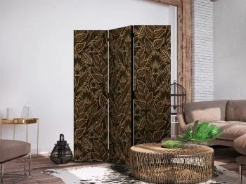 Parawan - Gęsta roślinność - botaniczne wzory w ilustracyjnym stylu; brązowe - obrazek 5