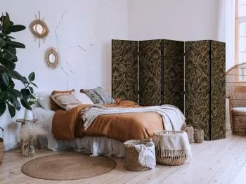 Parawan - Gęsta roślinność - botaniczne wzory w ilustracyjnym stylu; brązowe - obrazek 5