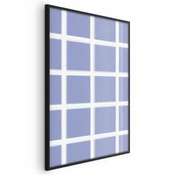 Plakat - Białe linie - kratka z dużym oczkiem na niebieskim tle