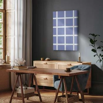 Obraz - Linie i symetria - ekspresyjna biała krata na niebieskim tle - obrazek 7