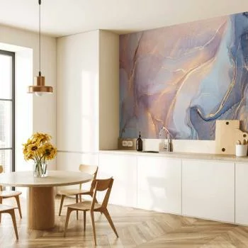 Fototapeta - Różowo-niebieski marmur - abstrakcyjna akwarela z dodatkiem złota - obrazek 5