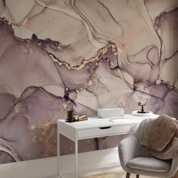 Fototapeta - Akwarelowa abstrakcja - pudroworóżowy marmur ze złotym akcentem - obrazek 6