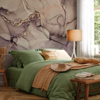 Fototapeta - Akwarelowa abstrakcja - pudroworóżowy marmur ze złotym akcentem - obrazek 5