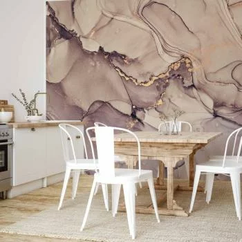 Fototapeta - Akwarelowa abstrakcja - pudroworóżowy marmur ze złotym akcentem - obrazek 5