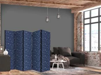 Parawan - Kosmiczna Fantazja - wzór z słońcami księżycami i ważkami na ciemnym tle / Kosmiczna Fantazja - elegancki wzór z gwiazdami słońcami i księżycami - obrazek 2