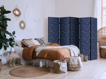 Parawan - Kosmiczna Fantazja - wzór z słońcami księżycami i ważkami na ciemnym tle / Kosmiczna Fantazja - elegancki wzór z gwiazdami słońcami i księżycami - obrazek 5