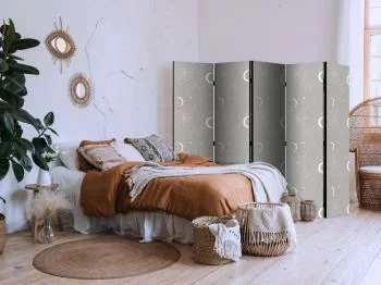 Parawan - Kosmiczne Fajerwerki - elegancki wzór z księżycami i gwiazdami na szarym tle / Kosmiczne rozbłyski - księżyce i gwiazdy na jasno-szarym tle - obrazek 5
