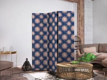 Parawan - Słoneczne Wzory - powtarzający się motyw słońca na granatowym tle / Kosmiczne Słońca - elegancki wzór słońca i gwiazd w stylu vintage - obrazek 5