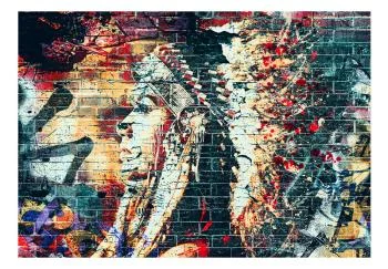 Fototapeta wodoodporna - Street art - kolorowe graffiti z profilem kobiety na ceglanym tle - obrazek 2