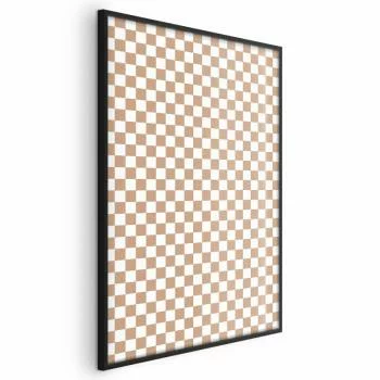 Plakat - Geometria i brązy - szachowy wzór kratki w neutralnych odcieniach