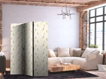 Parawan - Księżycowe Noce - delikatne księżyce i chmury w ciepłej tonacji / Złote Księżyce - elegancki wzór księżyców i gwiazd na jasnym tle - obrazek 2