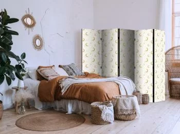 Parawan - Księżycowe Noce - delikatne księżyce i chmury w ciepłej tonacji / Złote Księżyce - elegancki wzór księżyców i gwiazd na jasnym tle - obrazek 5
