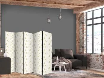 Parawan - Księżycowe Noce - delikatne księżyce i chmury w ciepłej tonacji / Złote Księżyce - elegancki wzór księżyców i gwiazd na jasnym tle - obrazek 2