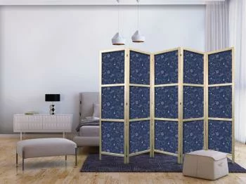 Parawan japoński - Kosmiczne Inspiracje - wzór z gwiazdami i konstelacjami na ciemnym tle / Kosmiczny Blask - artystyczny wzór gwiazd na granatowym tle - obrazek 2
