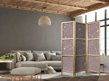 Parawan japoński - Nocne Niebo - artystyczne konstelacje i gwiazdy w pastelowych odcieniach / Galaktyczne Wzory - delikatne gwiazdy i konstelacje w ciepłej kolorystyce - obrazek 5