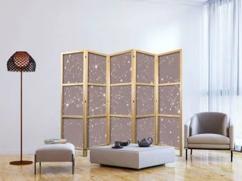 Parawan japoński - Nocne Niebo - artystyczne konstelacje i gwiazdy w pastelowych odcieniach / Galaktyczne Wzory - delikatne gwiazdy i konstelacje w ciepłej kolorystyce - obrazek 5