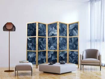 Parawan japoński - Ornamenty abstrakcyjne - ciemnoniebieskie wiktoriańskie liście - obrazek 5