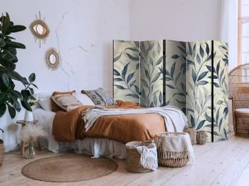 Parawan - Liście w niebieskich kolorach - delikatny motyw botaniczny - obrazek 5