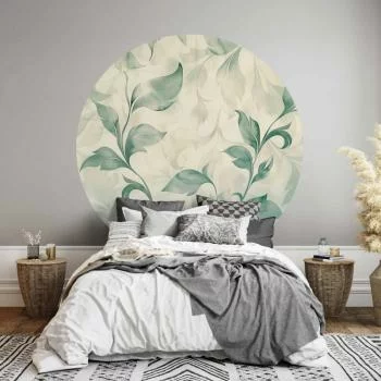 Fototapeta okrągła - Akwarelowe zielono-beżowe listki - obrazek 5