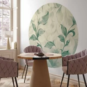 Fototapeta okrągła - Akwarelowe zielono-beżowe listki - obrazek 6