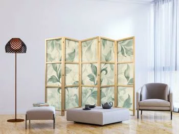 Parawan japoński - Akwarelowy motyw botaniczny - delikatne zielono-beżowe listki - obrazek 5