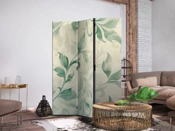 Parawan - Akwarelowy motyw botaniczny - delikatne zielono-beżowe listki - obrazek 5
