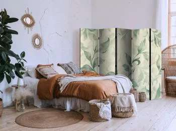 Parawan - Akwarelowy motyw botaniczny - delikatne zielono-beżowe listki - obrazek 5