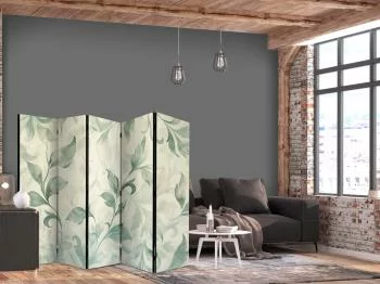 Parawan - Akwarelowy motyw botaniczny - delikatne zielono-beżowe listki - obrazek 2