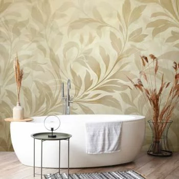 Fototapeta - Botaniczny motyw z listkami i pnączami w kolorach piaskowych - obrazek 6