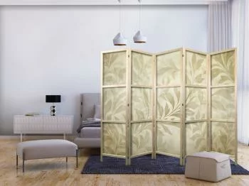 Parawan japoński - Botaniczny motyw z listkami i pnączami w kolorach piaskowych - obrazek 2