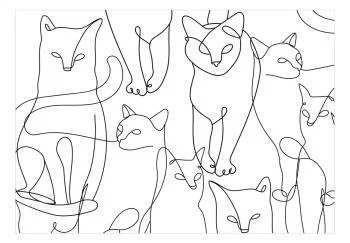 Fototapeta wodoodporna - Koci lineart - minimalistyczne szkice czarnych kotów na białym tle - obrazek 2