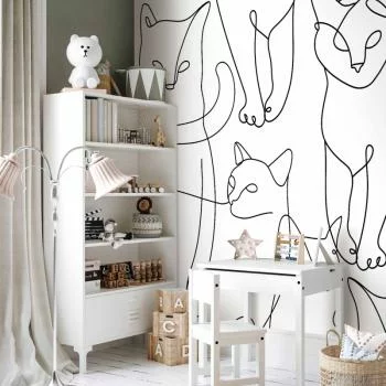 Fototapeta - Koci lineart - minimalistyczne szkice czarnych kotów na białym tle - obrazek 5