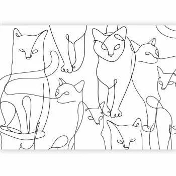 Fototapeta - Koci lineart - minimalistyczne szkice czarnych kotów na białym tle - obrazek 2