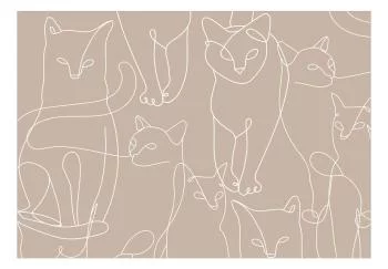 Fototapeta wodoodporna - Koci lineart - minimalistyczne szkice białych kotów na beżowym tle - obrazek 2