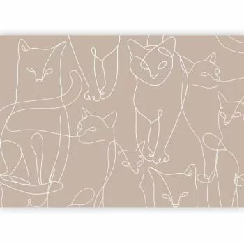 Fototapeta - Koci lineart - minimalistyczne szkice białych kotów na beżowym tle - obrazek 2