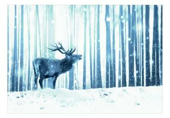 Fototapeta wodoodporna - Zimowe zwierzęta - motyw jelenia na tle lasu w odcieniach niebieskiego - obrazek 2