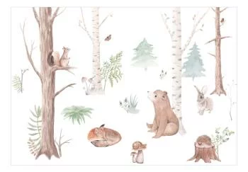 Fototapeta - Subtelna ilustracja ze zwierzętami leśnymi - obrazek 2