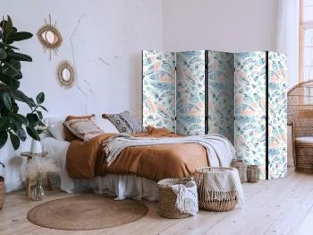 Parawan - Ryby w minimalistycznym stylu - Rybki w azteckim stylu w pastelowych tonacjach kolorystycznych na białym tle - obrazek 5