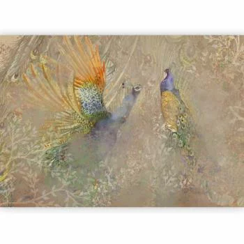 Fototapeta - Pawie w tańcu - motyw ptaków wśród abstrakcyjnego deseniu w ornamenty - obrazek 2