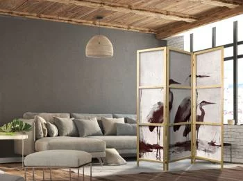 Parawan japoński - Czaple malowane tuszem - obrazek 2