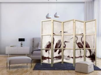 Parawan japoński - Czaple malowane tuszem