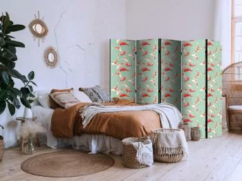 Parawan - Rybki i japoński wzór - Rybki Koi w pomarańczowo-kremowych kolorach na zielono-miętowym tle z orientalnym wzorem - obrazek 5