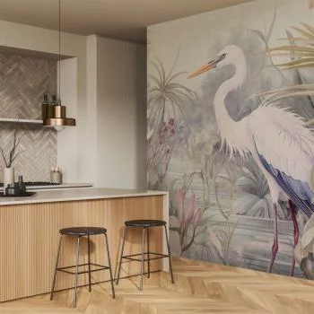 Fototapeta - Czapla brodząca w stawie - ilustracja w jasnej kolorystyce - obrazek 5