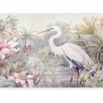 Fototapeta - Czapla brodząca w stawie - ilustracja w jasnej kolorystyce - obrazek 2