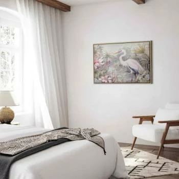 Obraz - Czapla brodząca w stawie - ilustracja w jasnej kolorystyce - obrazek 6