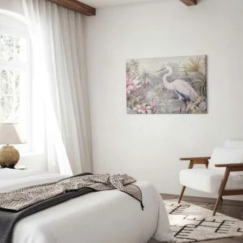 Obraz - Czapla brodząca w stawie - ilustracja w jasnej kolorystyce - obrazek 5