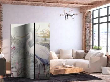 Parawan - Czapla brodząca w stawie - ilustracja w jasnej kolorystyce