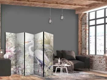 Parawan - Czapla brodząca w stawie - ilustracja w jasnej kolorystyce